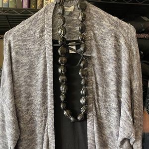 Old Navy Black Short-Sleeve Swing Dress and Open-Front Black Heather Cardigan